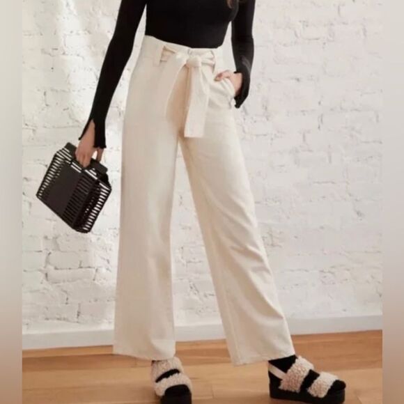 NEW Urban Outfitters BDG cream tie waist wide leg high rise pants 28